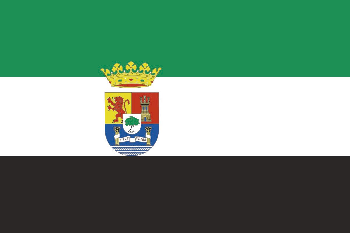 Bandera de Extremadura con escudo de alta calidad para exterior Bandera de Extremadura con escudo de alta calidad para exterior