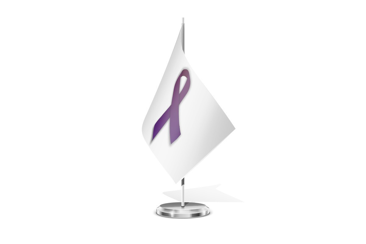 Bandera de mesa lazo morado contra la violencia de género