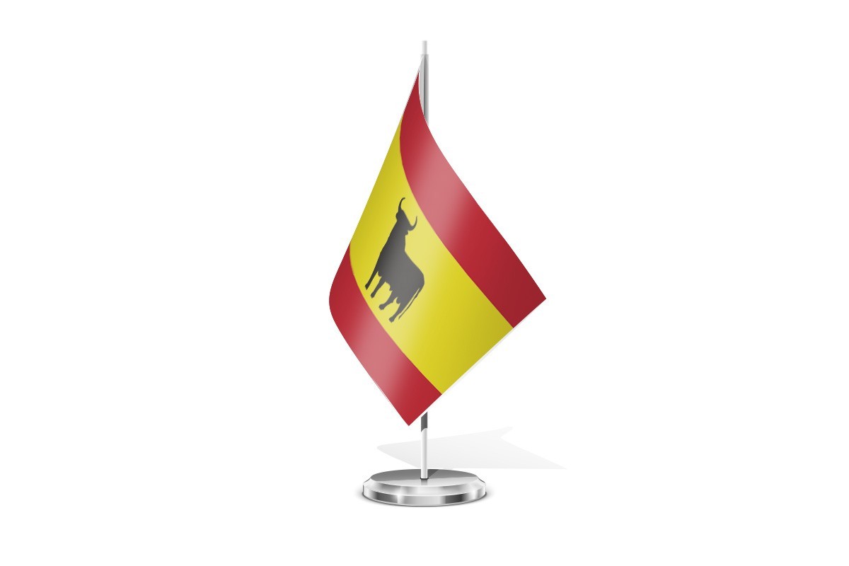 Bandera de mesa España con el toro