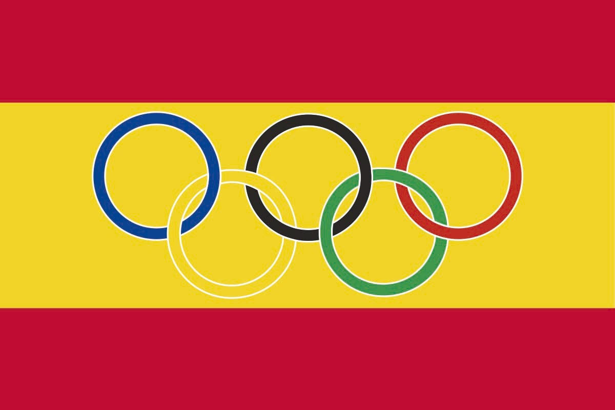 Bandera de mesa de España con aros olímpicos Bandera de mesa de España con aros olímpicos