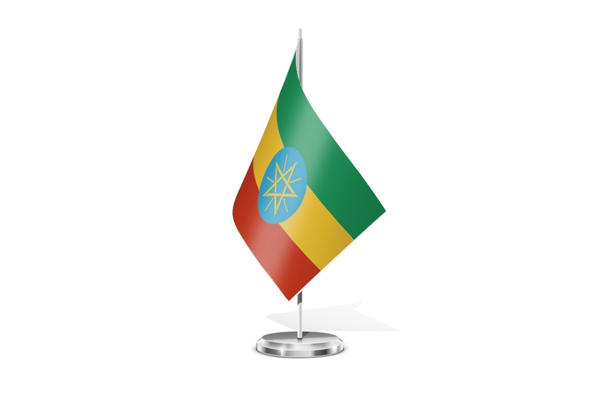 Bandera de mesa de Etiopia con escudo