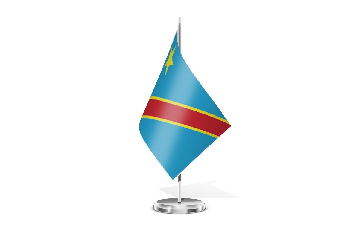 Bandera de mesa de Republica Democratica del Congo con escudo