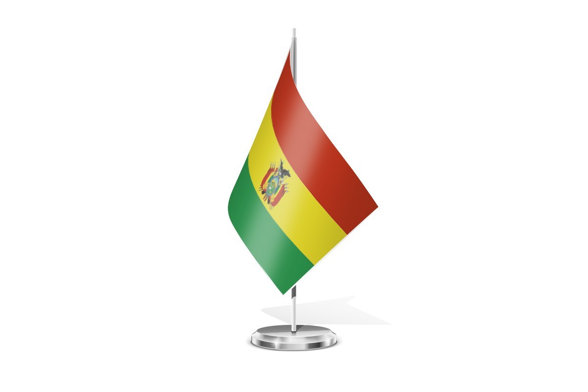 Bandera de mesa de Bolivia con escudo