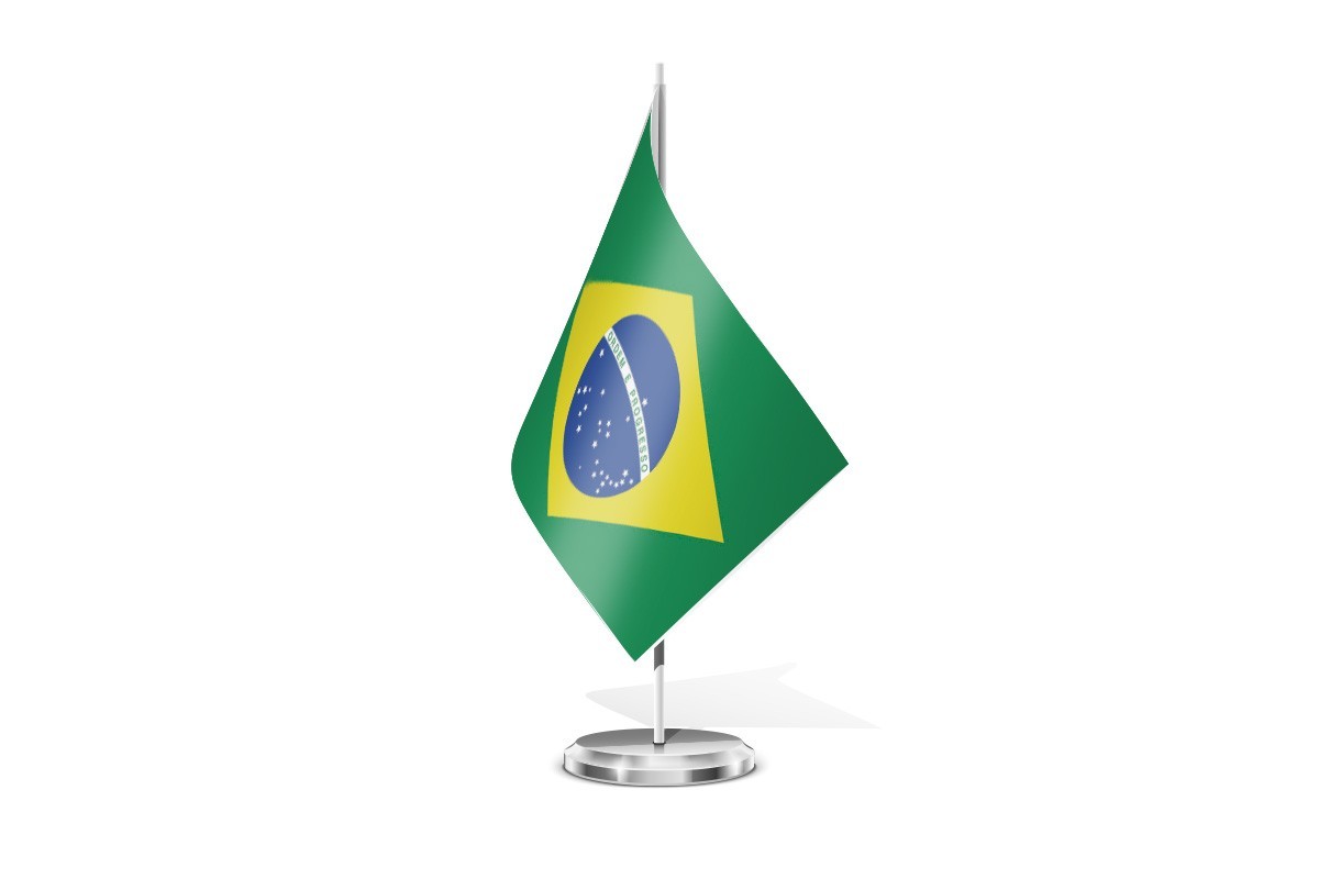 Bandera de mesa de Brasil con escudo