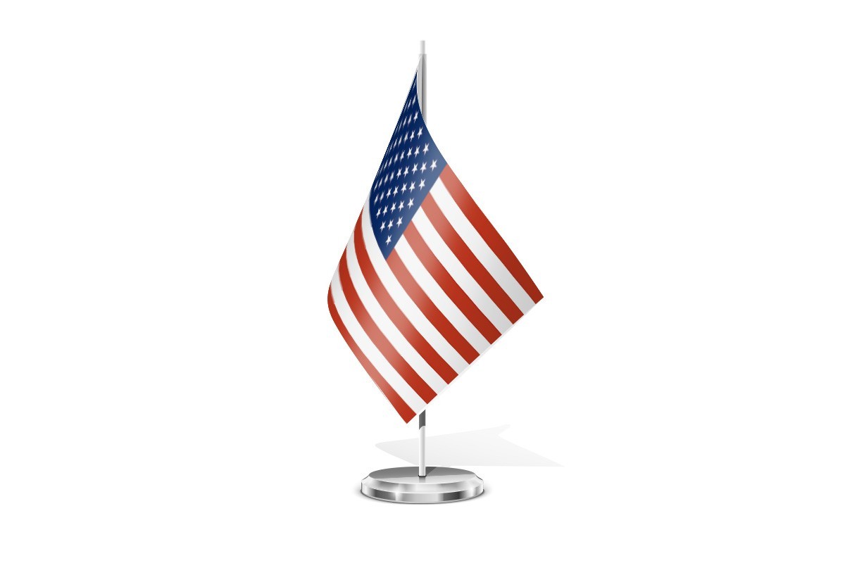 Bandera de mesa de Estados Unidos con escudo