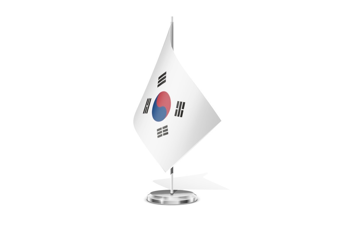 Bandera de mesa de Corea del Sur con escudo