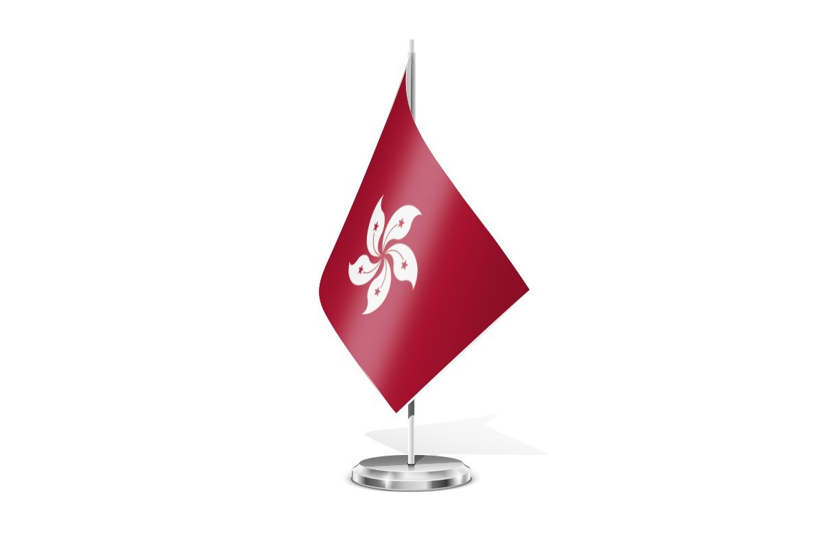 Bandera de mesa de Hong Kong con escudo
