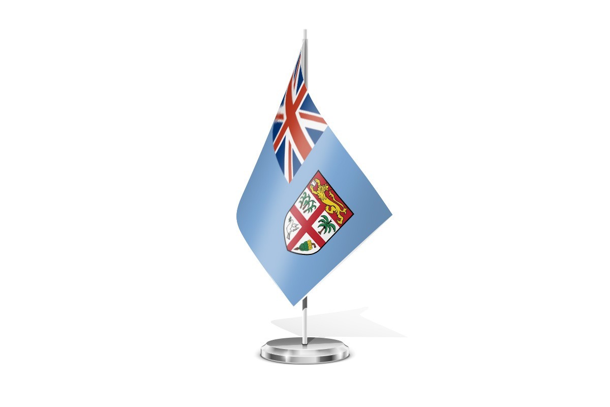 Bandera de mesa de Fiyi con escudo