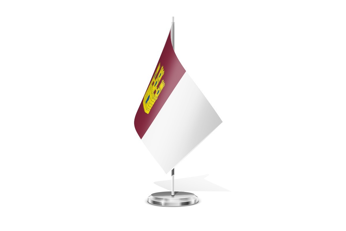 Bandera de mesa de Castilla la Mancha con escudo