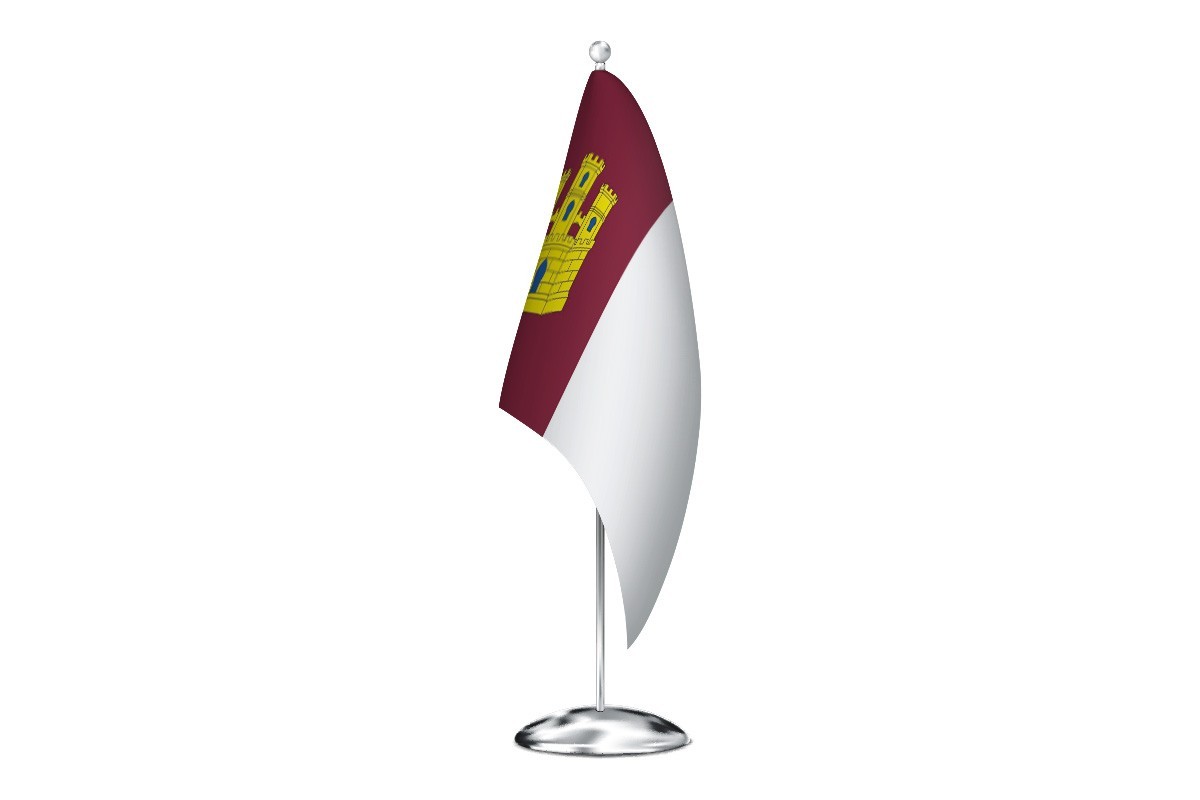 Bandera de despacho de Castilla la Mancha con escudo de alta calidad