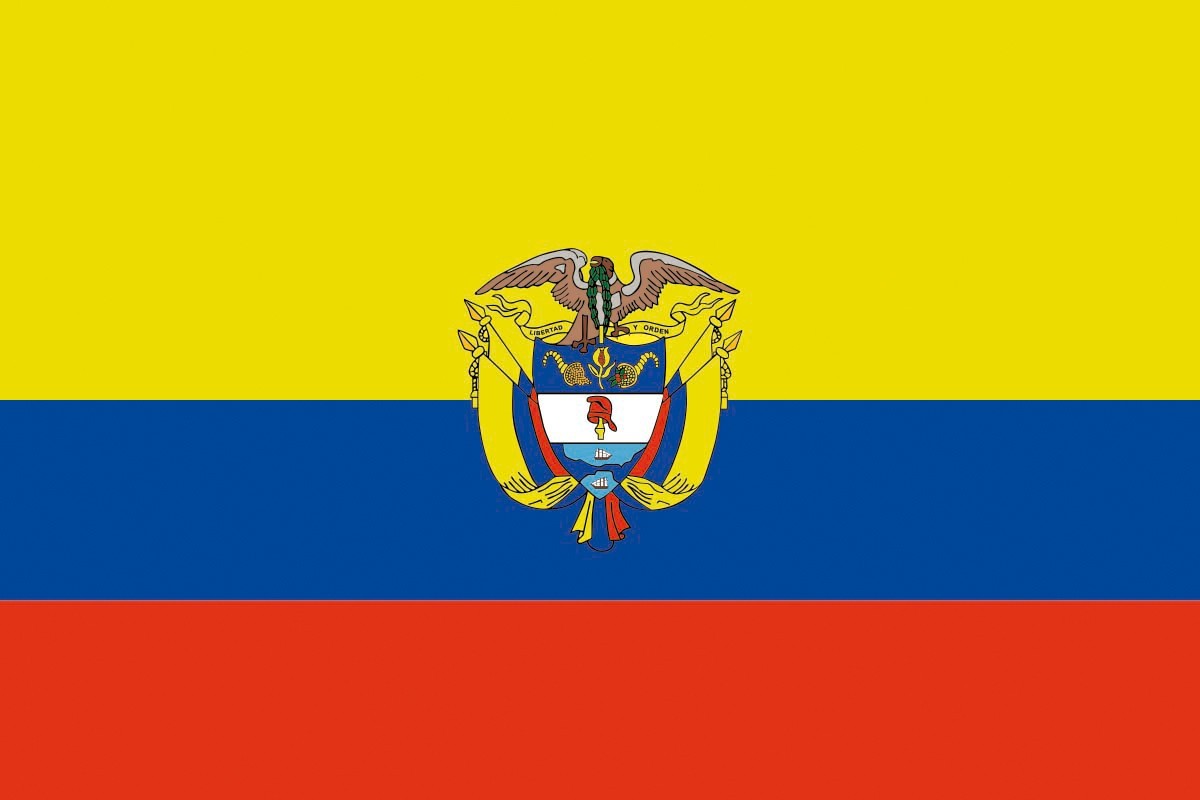 Bandera de mesa de Colombia con escudo