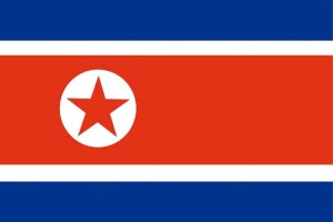 Bandera de mesa de Corea del Norte con escudo