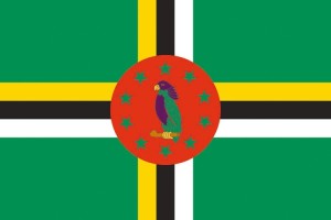 Bandera de mesa de Dominica con escudo