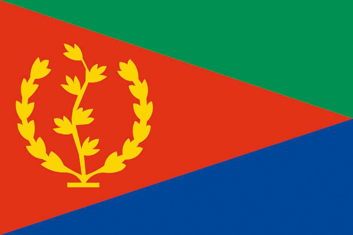 Bandera de mesa de Eritrea con escudo Bandera de mesa de Eritrea con escudo