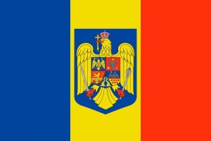 Bandera de mesa de Rumanía con escudo Bandera de mesa de Rumanía con escudo