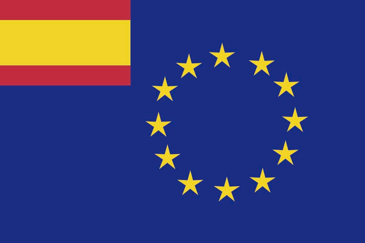 Bandera de Europa con España en la esquina Bandera de Europa con España en la esquina