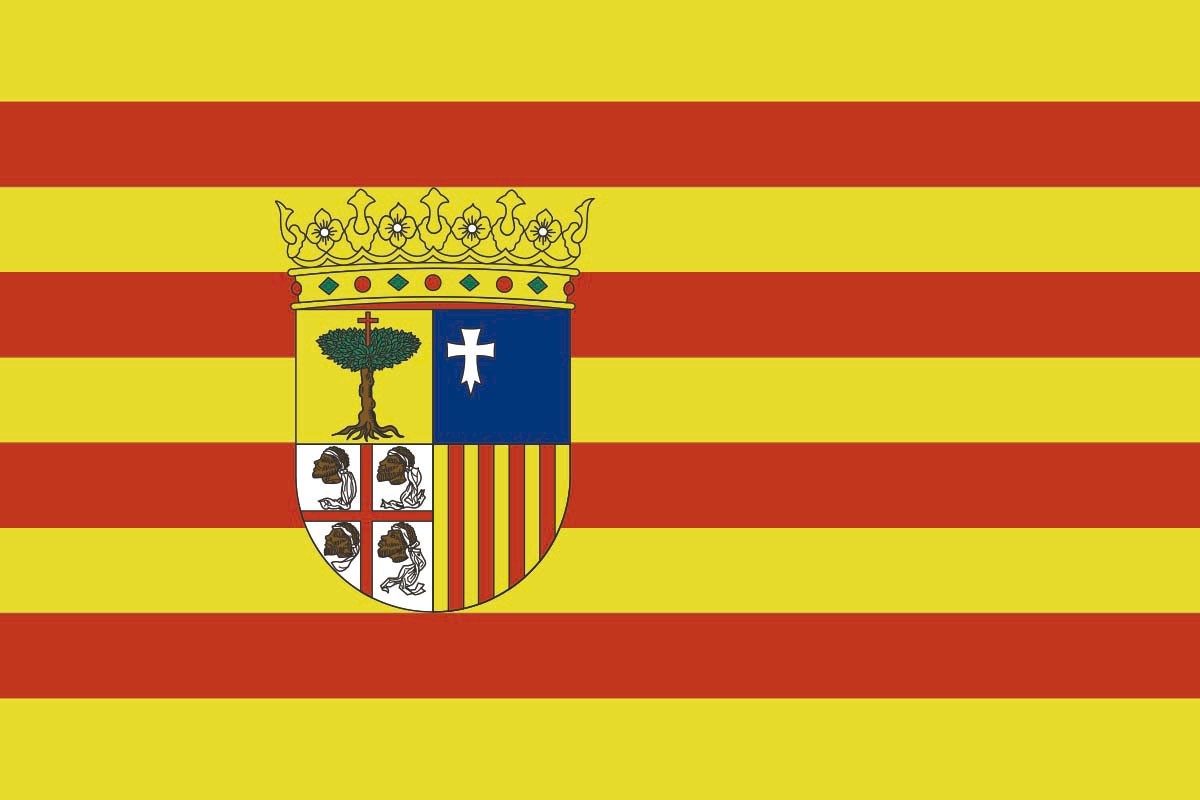 Bandera de Aragón con escudo de alta calidad para exterior Bandera de Aragón con escudo de alta calidad para exterior