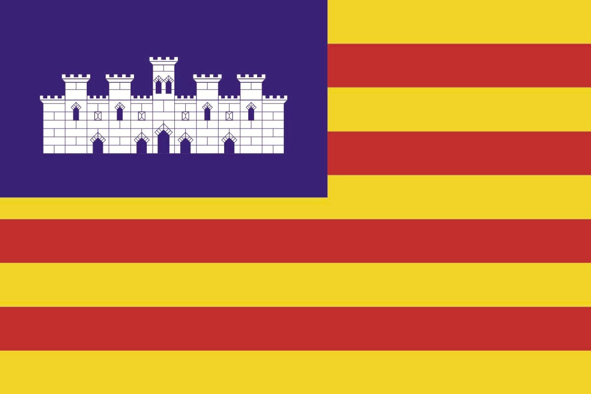 Bandera de Baleares con escudo de alta calidad para exterior Bandera de Baleares con escudo de alta calidad para exterior