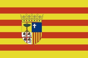 Bandera de despacho de Aragón con escudo de alta calidad