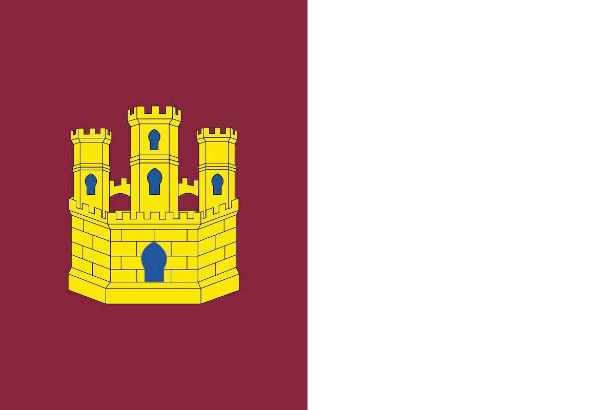 Bandera de Castilla la Mancha con escudo de alta calidad para exterior Bandera de Castilla la Mancha con escudo de alta calidad para exterior
